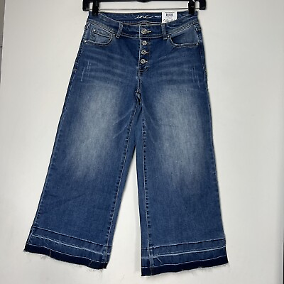 #ad INC Jeans Women 4 Capri Fly Button Wide Leg Strtech Denim Blue $24.00