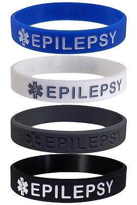EPILEPSY Medical Alert ID Silicone Bracelets Wristbands Adult Size 4 Pack $11.95
