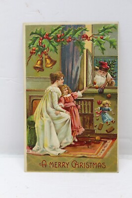 #ad Early 1900#x27;s Santa Claus Peeking in Window Embossed Postcard BW296 Germany $14.99