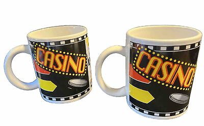#ad Set Of 2 Casino Gambling Coffee Cups Vintage Slots Machine $20.00
