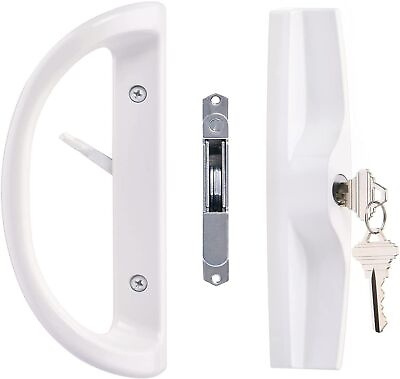 #ad HauSun Sliding Patio Door Handle Set with Mortise Lock Keyed with Keys White $29.95