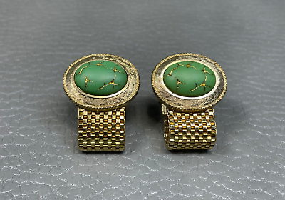 #ad Vintage Green and Gold Agate Yellow Gold Plated Wrap Around Cuff Links $19.95