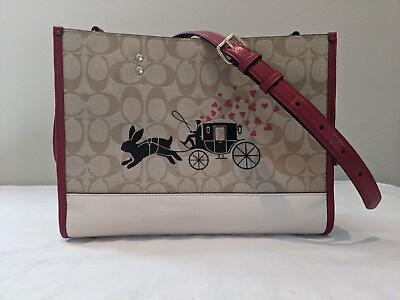 #ad Lunar New Year Dempsey Carryall Tote Signature Canvas Bunny Rabbit Carriage $175.00
