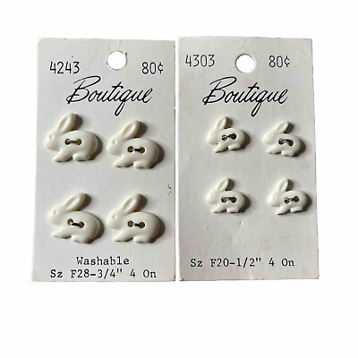#ad Vintage Boutique Two Hole White Bunny Rabbits Buttons NEW Lot Of 2 Cards $10.00