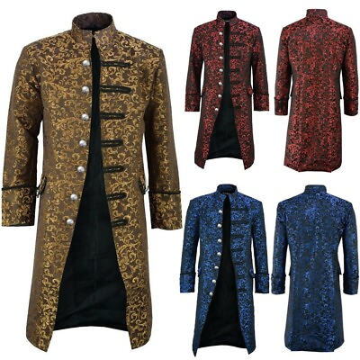 #ad Mens Steampunk Vintage Tailcoat Jacket Gothic Victorian Frock Coat Outwear S 5XL $52.99