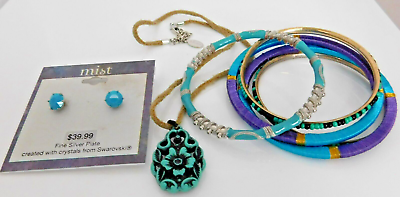 Turquoise Blue Green Mixed Lot of Jewelry Bangles Guess Necklace Earrings $12.99