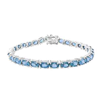 #ad 925 Sterling Silver Natural Blue Zircon Tennis Bracelet Gift Size 7.25quot; Ct 19.8 $269.96