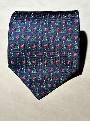 #ad Robert Stock Mens Blue Green Red X Mass Tree Gifts Silk Tie Used $14.50