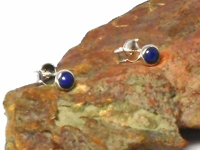 #ad Round Blue LAPIS Sterling Silver 925 Gemstone Stud Earrings 4 mm GBP 13.99