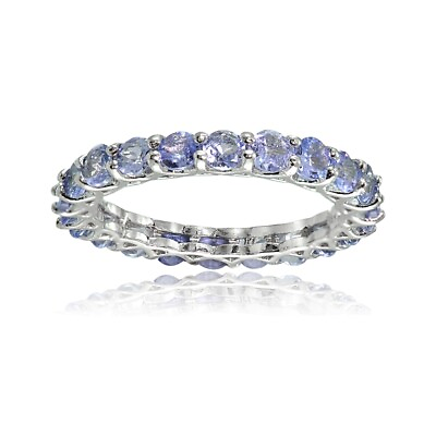 #ad Sterling Silver Tanzanite 3mm Round cut Eternity Band Ring Size 5 $34.99