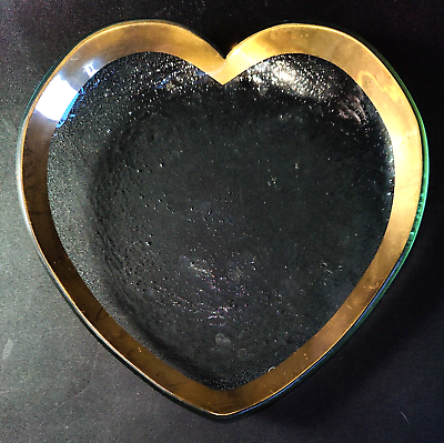 #ad ANNIEGLASS Heart 7quot; Plate Dish w Gold Trim 2112 CSH102G Signed RETIRED $49.99