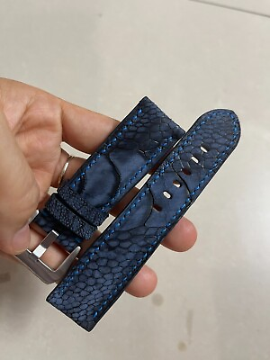 #ad 24mm 22mm Padded Blue Genuine OSTRICH Leg LEATHER SKIN WATCH STRAP BAND $45.00