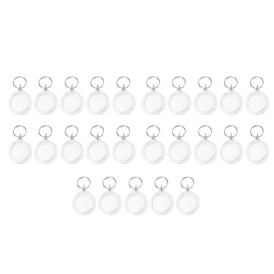 #ad 25PCS Clear Blank Photo Keyrings Personalised Round Picture Frame Keyring $13.04