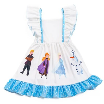 #ad NEW Frozen Princess Elsa Ana Olaf Boutique Sleeveless Ruffle Dress $16.99