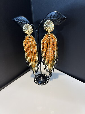 #ad Monarch Butterfly Inspired Beaded Earrings Elegant Seed Bead Earrings $17.00