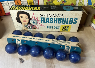 #ad Sylvania Flashbulbs Blue Dot Press 25B Set of 12 Complete in Original Box $10.00