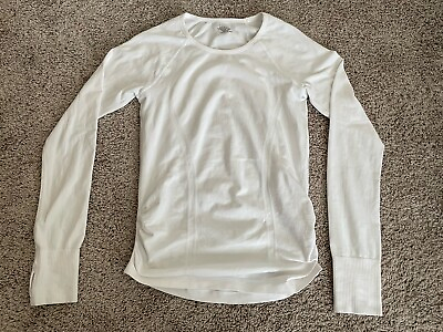 #ad Athleta Activewear White Long Sleeve Womens Workout Top Sz M Stretchy Polyester $13.49