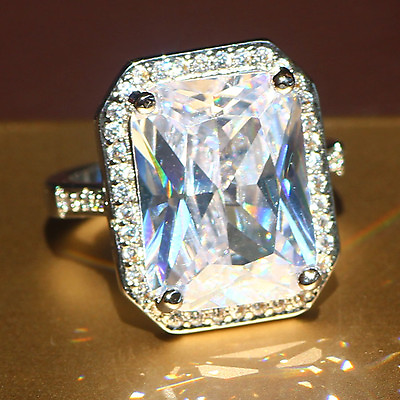 #ad White Zircon Birthstone Silver Filled Wedding Bridal Ring Size 6 10 $3.88
