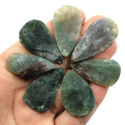 #ad 7 Pcs Natural Moss Agate Raw Face Collectible Teardrop Druzy Crystals Specimen $9.95