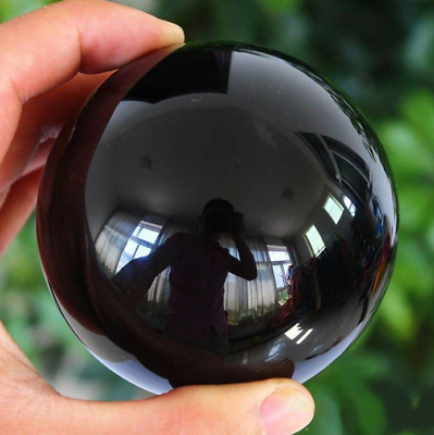 #ad 50mm Asian Rare Natural Black Obsidian Sphere Crystal Ball Healing Rainbow Stone $8.21