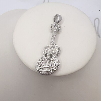 #ad Musical Instruments Guitar Pendant Guitar Necklace Charm Crystal Clear Gold Tone $9.99