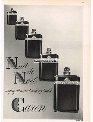 #ad 1959 Caron NUIT DE NOEL Perfume art bottles Vintage Ad $8.95