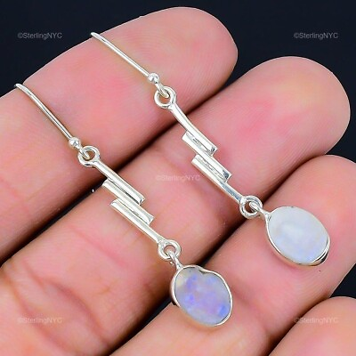 #ad Natural Rainbow Moonstone Gemstone 925 Silver Drop Dangle Earrings For Girls $8.99