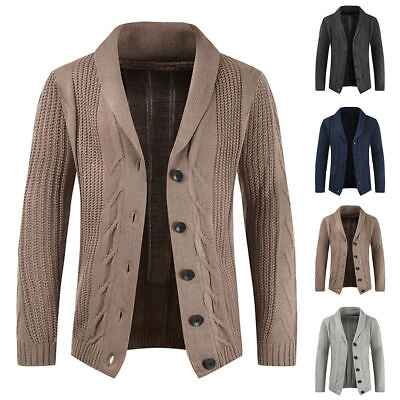#ad Mens Buttons Shawl Neck Sweater Cable Knitted Floral Cardigan Wool Blend Coats $29.33