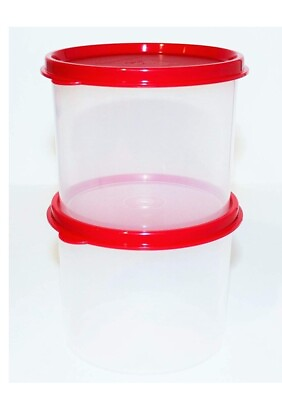 Tupperware Set of 2 Mini Canister Set 2 Cups each Storage Gift Containers red $15.99