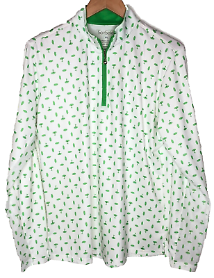 #ad San Soleil Golf Shirt Top XL 1 4 Zip Flag Hole Graphic LS UPF 50 White Green $16.99