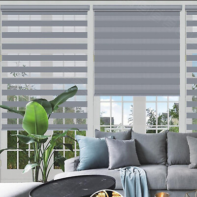 #ad Changshade 85% Blackout Cordless Double Layered Window Blinds Zebra Roller Shade $57.99