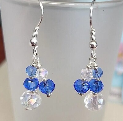#ad Sapphire Blue Crystal Glass Earrings Bridesmaid Silver Fashion Boho Handmade $19.99