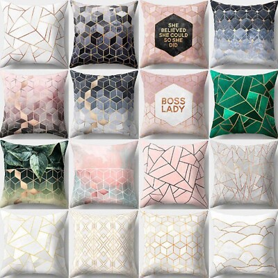 #ad Geometric Printed Polyester Throw Pillow Cases Sofa Cushion Cover Home Decor $4.36
