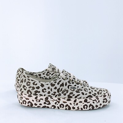 #ad Vans Women Leopard Sneaker Authentic Tan Canvas Mono Print Skate Shoe Sz 6.0 $25.00