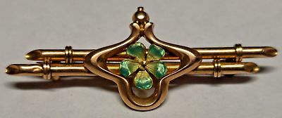 #ad Circa 1890s Antique Victorian 15ct solid gold with Enamel Brooch 3g AU $325.00