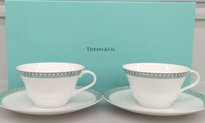 #ad Tiffany Platinum Blue Band Cup Saucer Set $240.99
