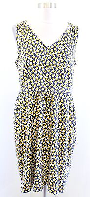 #ad Boden Melinda Navy Blue Yellow Floral Print V Neck Sheath Dress Size US 12R 12 $24.99
