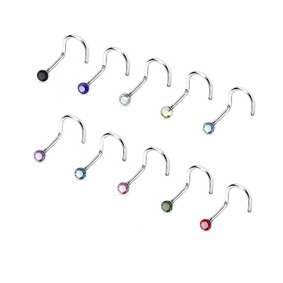 #ad 2 Stud Nose Stud Ring Screw Rings Piercing Crystal CZ 18G 18 Gauge Sexy Nostril $4.00