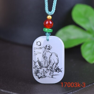 #ad China Jade Hand Carving Animal 12 Zodiac Sheep Amulet Pendant金丝玉 $18.00
