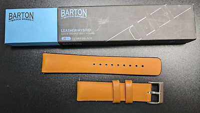 #ad NEW Barton Leather Hybrid Watch Band Cedar Black 22mm Quick Release $19.99