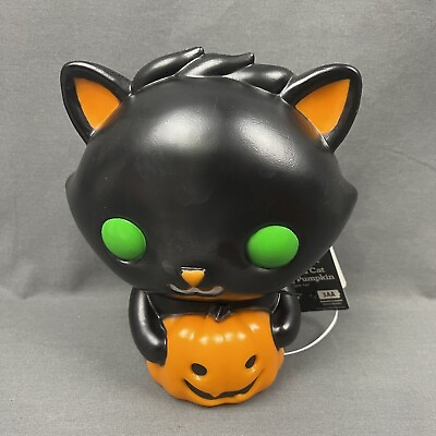 #ad Black Cat Holding Pumpkin Halloween Light Up Blow Mold 8 Inches New NWT $34.96