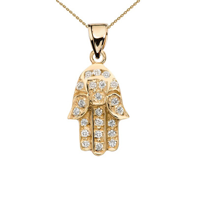 Solid Gold Diamond Hamsa Hand Charm Pendant Necklace In 10K Yellow White Rose $215.99