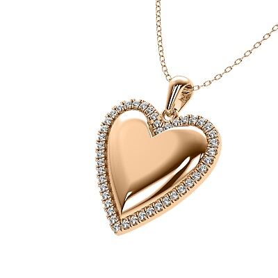 #ad Mothers Day .45 CT Round Cut Lab Grown Diamond Heart Pendant 14k Rose Gold $1499.50