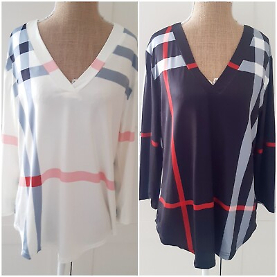 #ad Ladies 2 Pack Black Ivory Striped Blouse Tops Size 12 14 New GBP 11.89