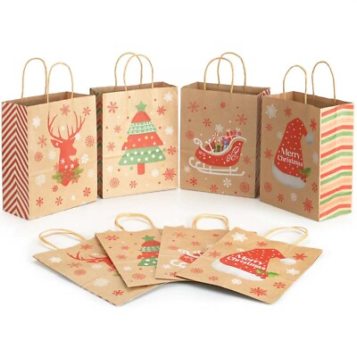 #ad 10 15 PCS Christmas Holiday Kraft Paper Goody Bags w Handles Xmas Gift Bag US $7.99
