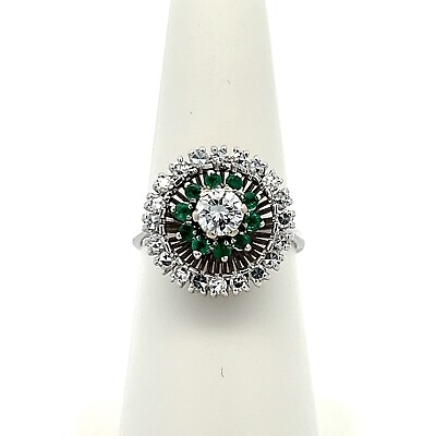 #ad Natural Green Emeralds Genuine Diamonds HALO Solid 18K White Gold Ring $1895.00