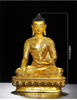 #ad 12quot; Tibetan Buddhist copper gilt hand painting Shakyamuni Amitabha Buddha Statue $255.99