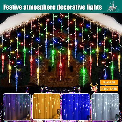 #ad 120 216LED Hanging Icicle Curtain Lights Outdoor Fairy Xmas String Wedding Lamp $238.59