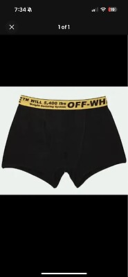 #ad OFF WHITE BLACK YELLOW CLASSIC INDUSTRIAL WAISTBAND LOGO BOXERS M SINGLE $95.00