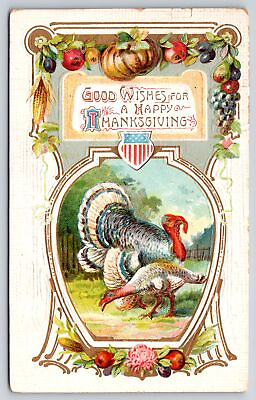 #ad Holiday Turkey Fruits amp; Good Wishes For Thanksgiving Vintage Postcard $3.50